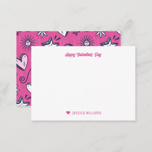 Cute Heart Doodle Pattern Pink Valentines Day Note Card