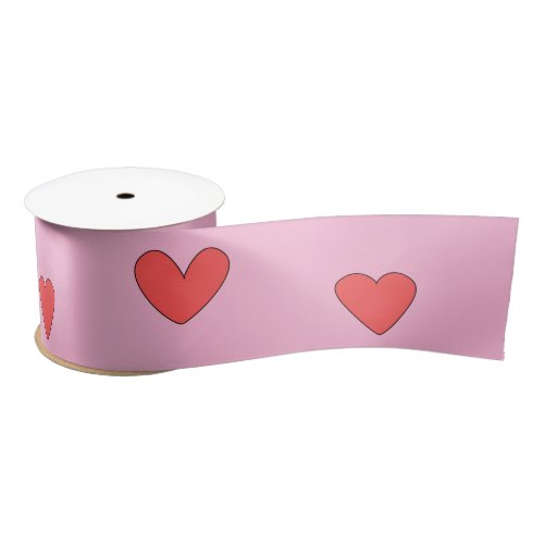 Cute Heart Drawings On Pink Satin Ribbon