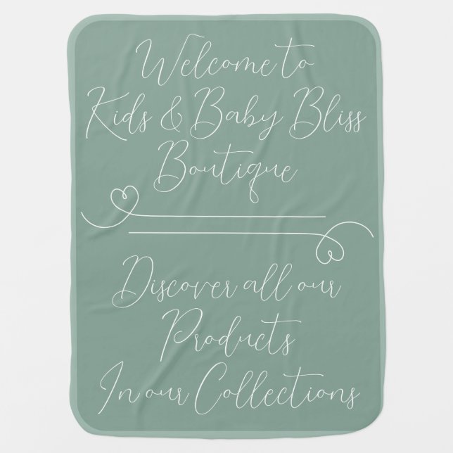 Cute Heart & Elegant Sage Green Custom Script Text Baby Blanket (Front)