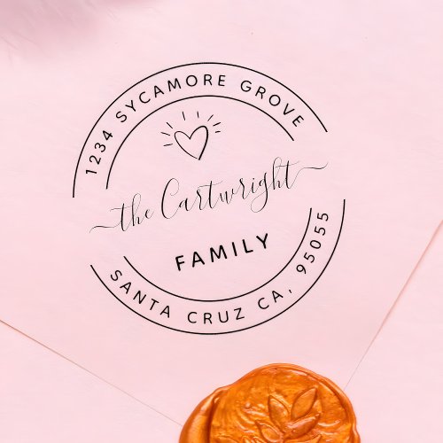 Cute Heart  Elegant Script Family Return Address Rubber Stamp