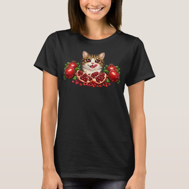 Cute Heart-Eyed Cat with Pomegranates  T-Shirt (Front)