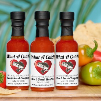Cute Heart Fish Wedding What A Catch Favor Hot Sauces by TheShirtBox at Zazzle