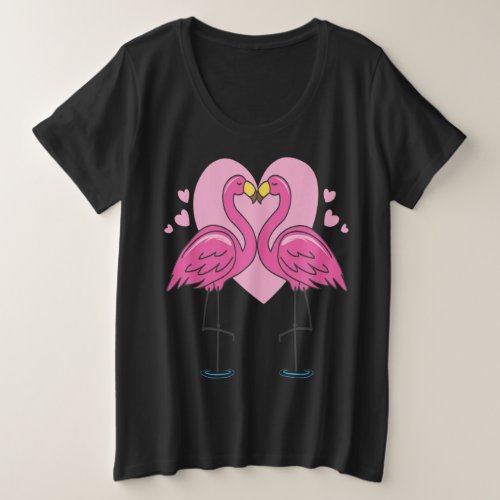 Cute Heart Flamingo Bird Lover Gift Valentines Day Plus Size T_Shirt
