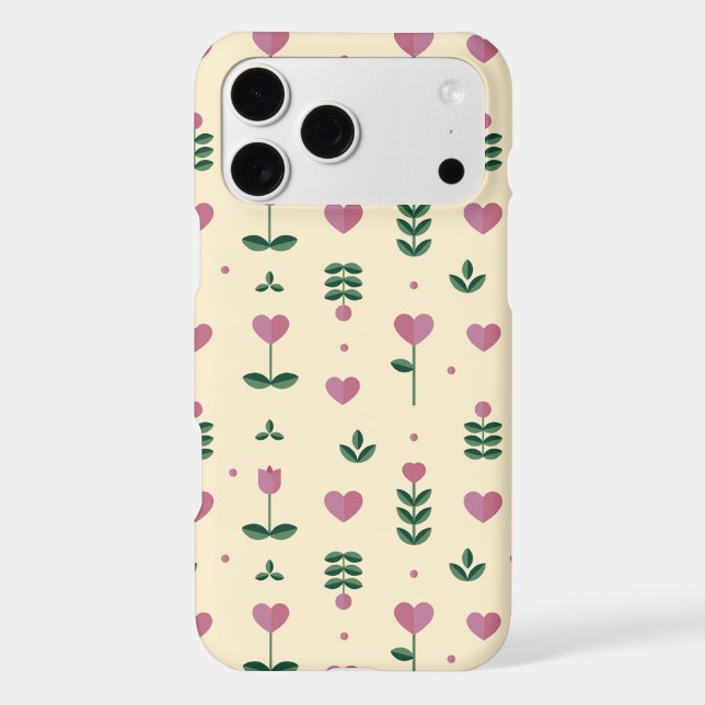 Cute Heart Flower Motif Cream Pattern iPhone Case (Back)