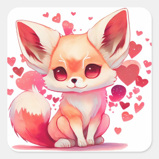 Cute Heart Fox Valentine  Square Sticker (Front)