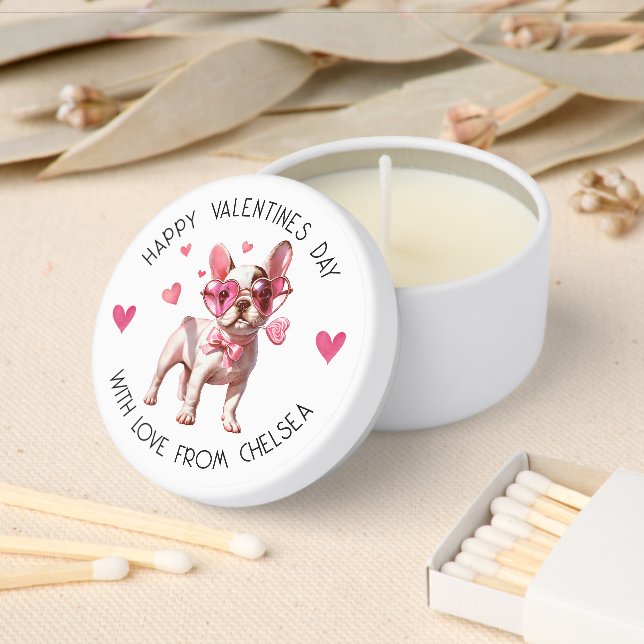 Cute Heart Glasses Frenchie Happy Valentines Gift Mini Candle Favors (Insitu)