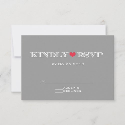 Cute Heart Grey Red Wedding RSVP Cards