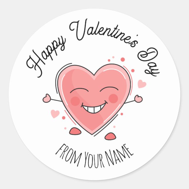 Cute heart Happy Valentine's Day   Classic Round Sticker (Front)