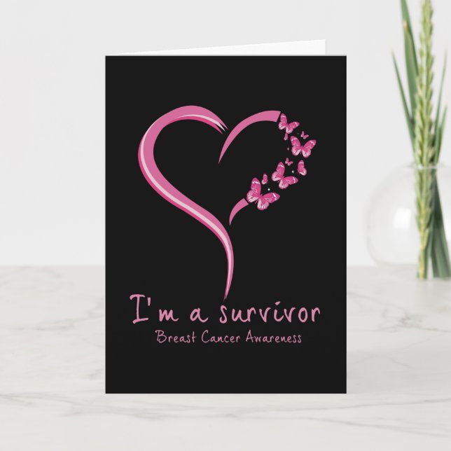 Cute Heart I’m A Survivor Breast Cancer Awareness Card (Front)