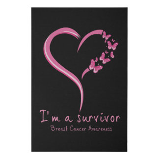 Cute Heart I’m A Survivor Breast Cancer Awareness Faux Canvas Print