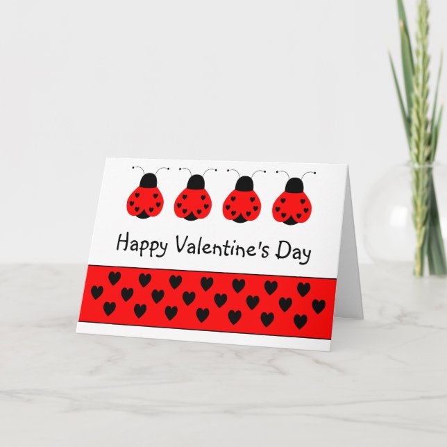 Cute Heart Ladybug Valentine Greeting Card (Front)