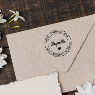 Cute Heart Last Name & Address Rubber Stamp