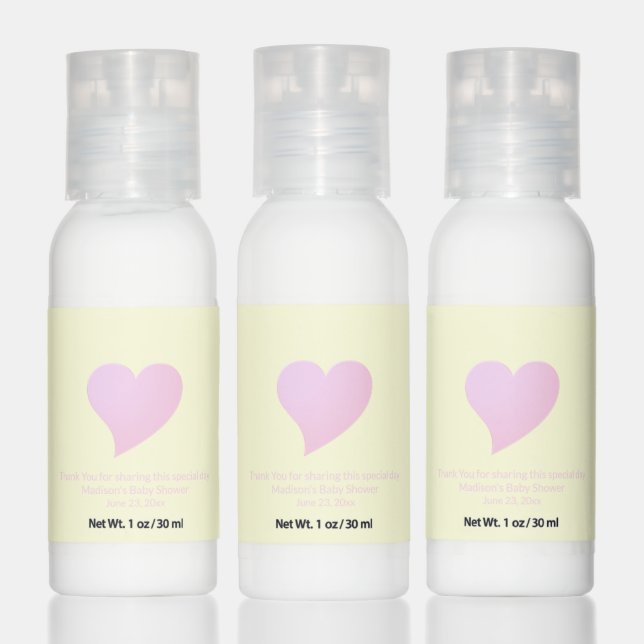 Cute heart light pink yellow baby shower favors hand lotion (Set)