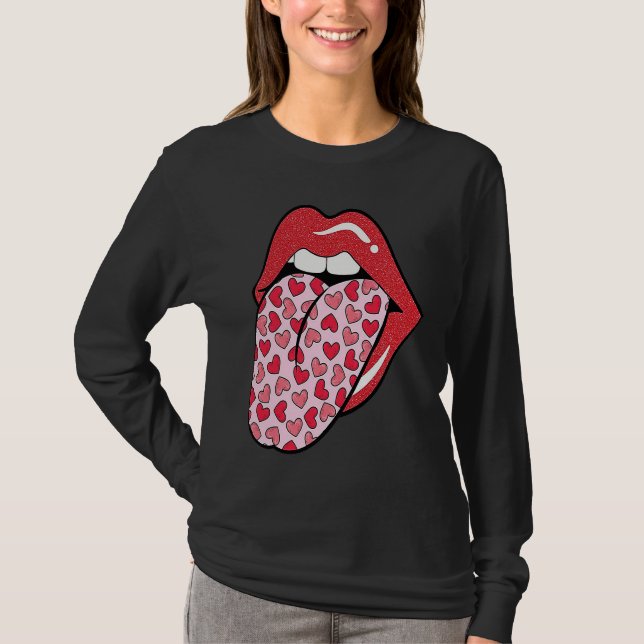 Cute Heart Lips Tongue Retro Valentines Day Matchi T-Shirt (Front)