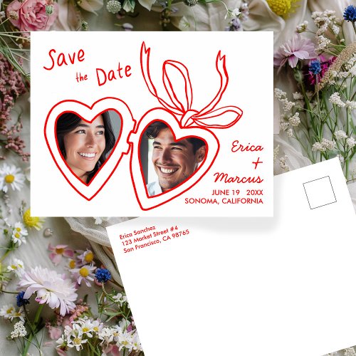 Cute Heart Locket Custom Photos Save the Date  Postcard