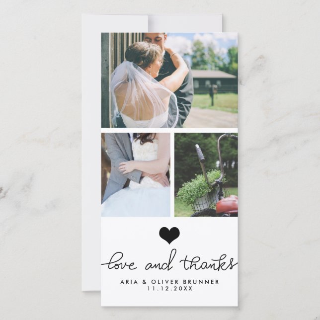 Cute Heart Love And Thanks Typography Wedding Thank You Card (Front)