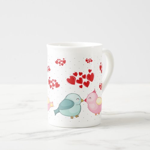 Cute Heart Love Bird Valentines Day Bone China Mug