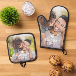 Cute HEART LOVE YOU DAD Photo Father's Day Oven Mitt & Pot Holder Set
