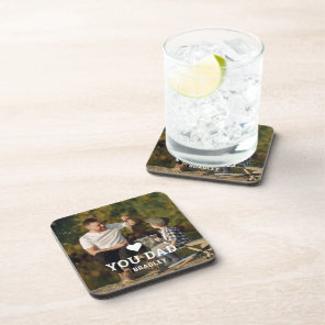 Cute HEART LOVE YOU DAD Photo Names Beverage Coaster