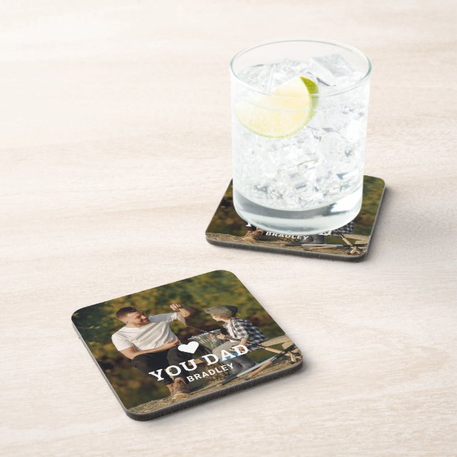 Cute HEART LOVE YOU DAD Photo Names Beverage Coaster (Right Side)