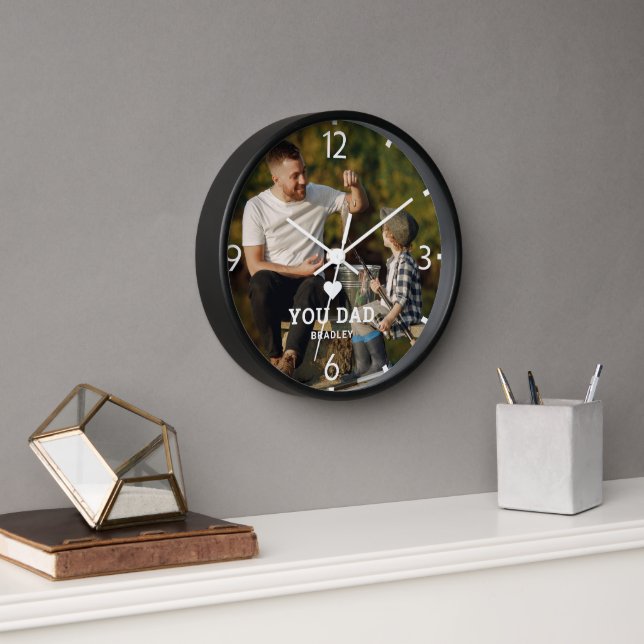 Cute HEART LOVE YOU DAD Photo Names Clock (Office)