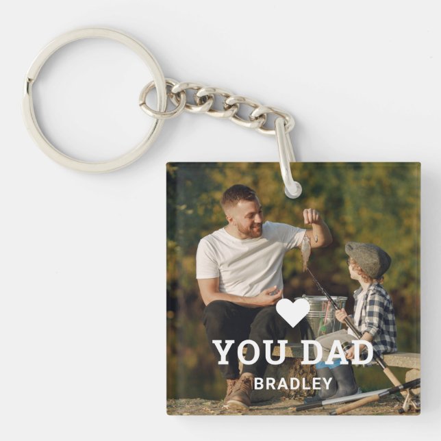 Cute HEART LOVE YOU DAD Photo Names Keychain (Front)