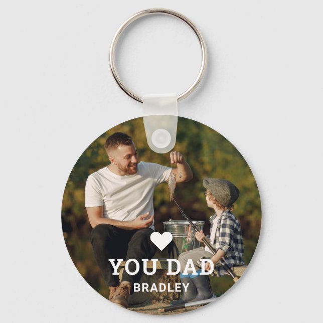 Cute HEART LOVE YOU DAD Photo Names Keychain (Front)