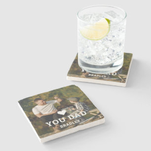 Cute HEART LOVE YOU DAD Photo Names Stone Coaster