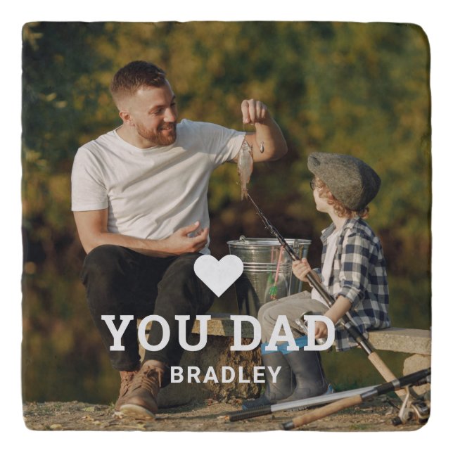 Cute HEART LOVE YOU DAD Photo Names Trivet (Front)