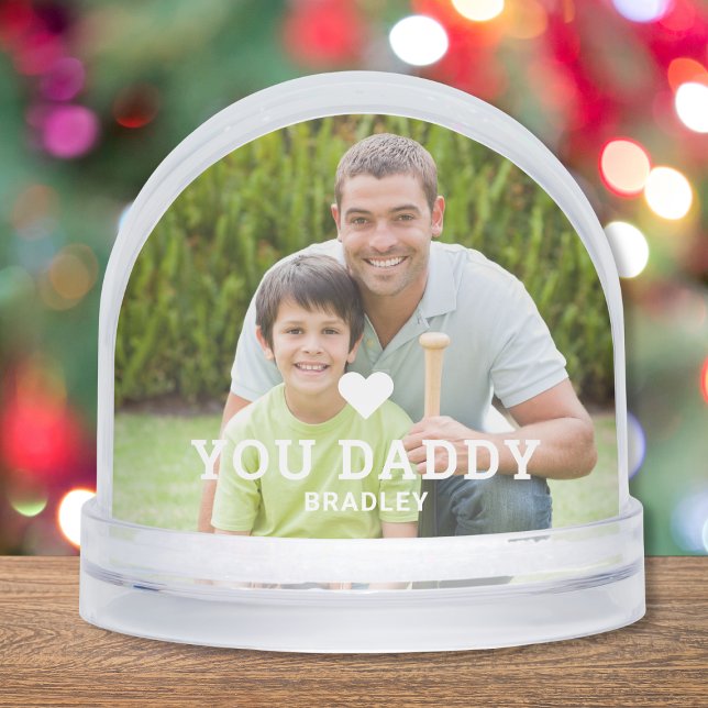 Cute HEART LOVE YOU DADDY Father's Day Photo Snow Globe (Creator Uploaded)