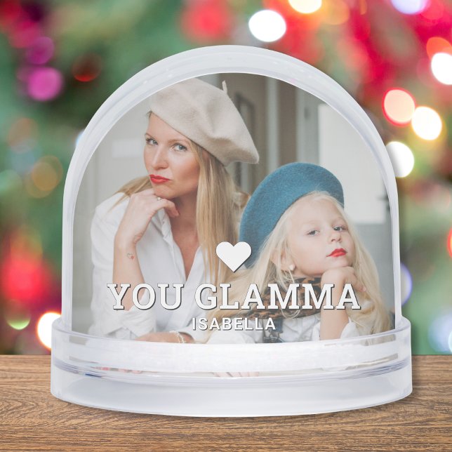 Cute HEART LOVE YOU GLAMMA Mother's Day Photo Snow Globe (Creator Uploaded)