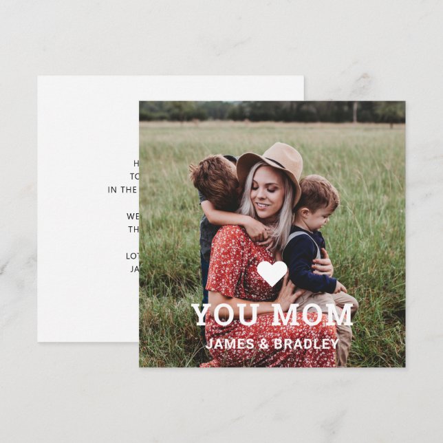 Cute HEART LOVE YOU MOM Birthday Note Card (Front/Back)