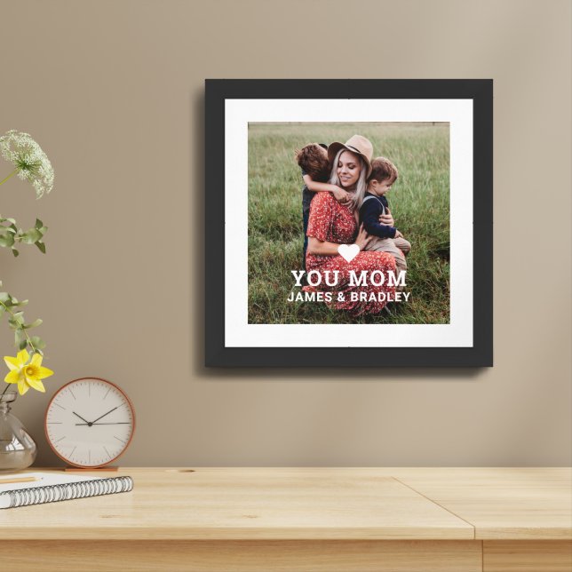 Cute HEART LOVE YOU MOM Mother's Day Framed Art (Table Top)