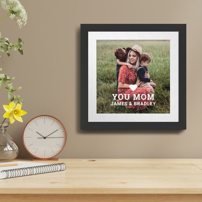 Cute HEART LOVE YOU MOM Mother's Day Framed Art (Table Top)