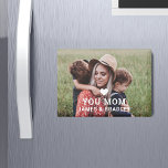 Cute HEART LOVE YOU MOM Mother's Day Magnet<br><div class="desc">Cute HEART LOVE YOU MOM Mother's Day Magnets features your favorite photo with the text "(love heart) you Mom" in modern white script with your names below. Personalize by editing the text in the text box provided and adding your own picture. Designed by ©2022 Evco Studio www.zazzle.com/store/evcostudio</div>
