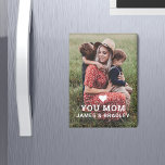 Cute HEART LOVE YOU MOM Mother's Day Magnet<br><div class="desc">Cute HEART LOVE YOU MOM Mother's Day Magnets features your favorite photo with the text "(love heart) you Mom" in modern white script with your names below. Personalize by editing the text in the text box provided and adding your own picture. Designed by ©2022 Evco Studio www.zazzle.com/store/evcostudio</div>