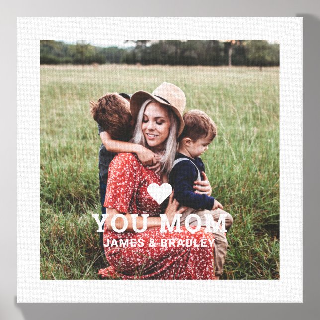Cute Heart Love You Mom Mother's Day Personalized Canvas Photo Tile (Front Set)