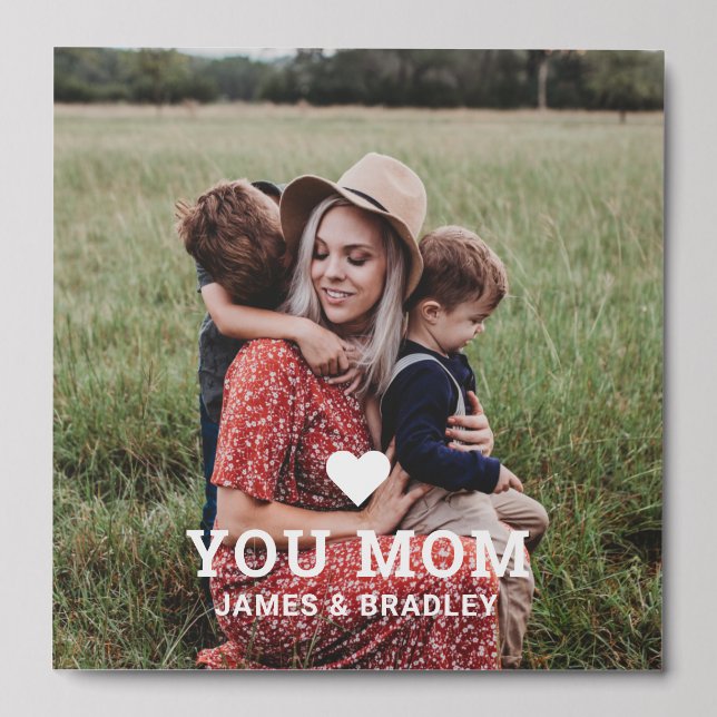 Cute Heart Love You Mom Mother's Day Personalized Peel And Stick Photo Tile (Front Set)