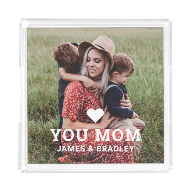 Cute Heart Love You Mom Mother's Day Photo Acrylic Tray (Front)