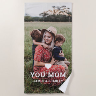 Cute HEART LOVE YOU MOM Mother's Day Photo Beach Towel