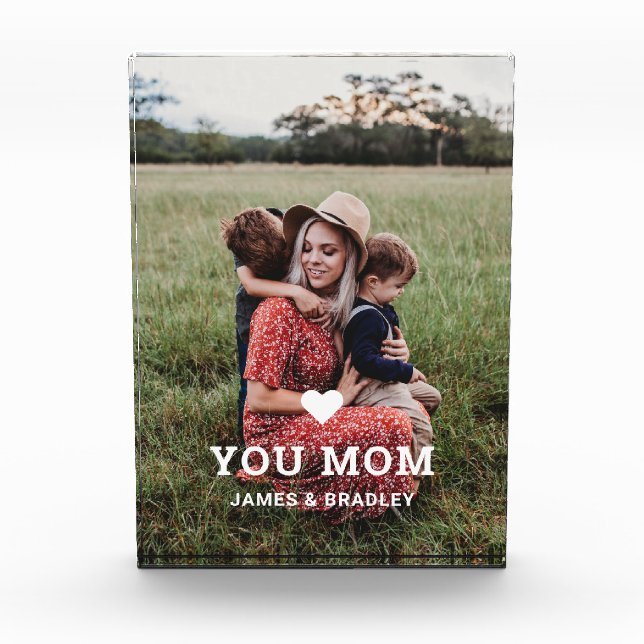 Cute HEART LOVE YOU MOM Mother's Day Photo Block (Front)