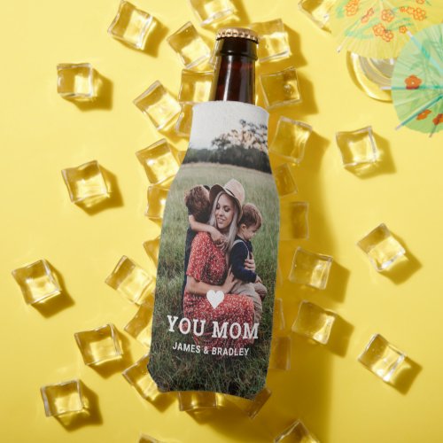 Cute HEART LOVE YOU MOM Mothers Day Photo Bottle Cooler