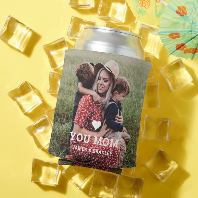 Cute HEART LOVE YOU MOM Mother's Day Photo Can Cooler (In Situ Summer)