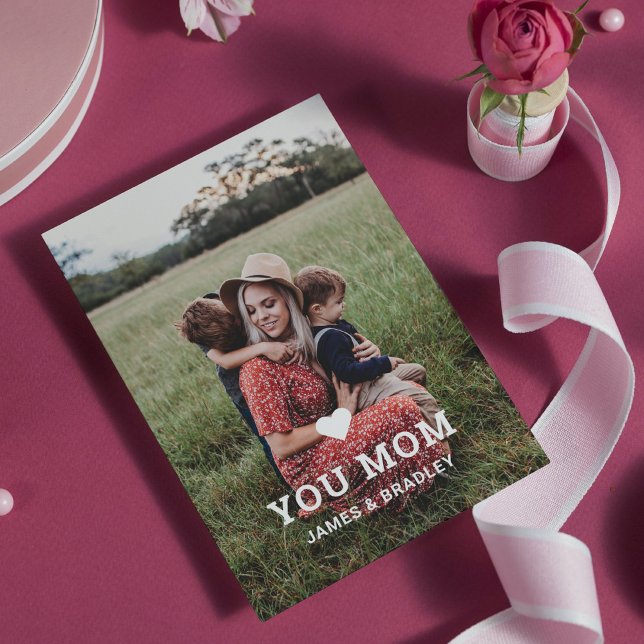 Cute HEART LOVE YOU MOM Mother's Day Photo Card (Creator Uploaded)