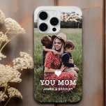 Cute HEART LOVE YOU MOM Mother's Day Photo Case-Mate iPhone 14 Pro Case<br><div class="desc">Cute Heart Love You Mom Mother's Day Photo iPhone Case features your favorite photo with the text "(love heart) you Mom" in modern white script with your names below. Personalize by editing the text in the text box provided and adding your own picture. Designed by ©2022 Evco Studio www.zazzle.com/store/evcostudio</div>