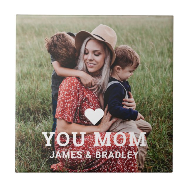 Cute Heart Love You Mom Mother's Day Photo Ceramic Tile (Front)