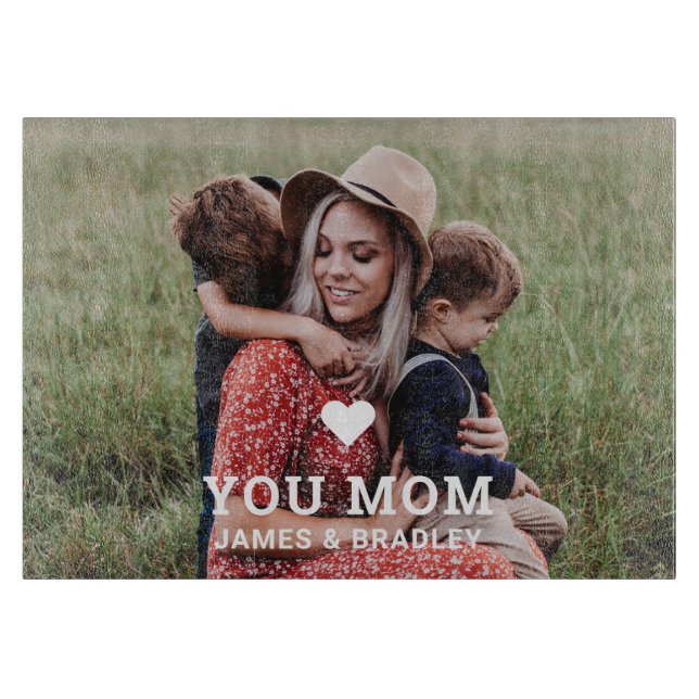 Cute HEART LOVE YOU MOM Mother's Day Photo Cutting Board (Front)