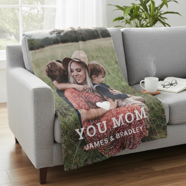 Cute HEART LOVE YOU MOM Mother's Day Photo Fleece Blanket (Creator Uploaded)