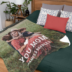 Cute HEART LOVE YOU MOM Mother's Day Photo Fleece Blanket