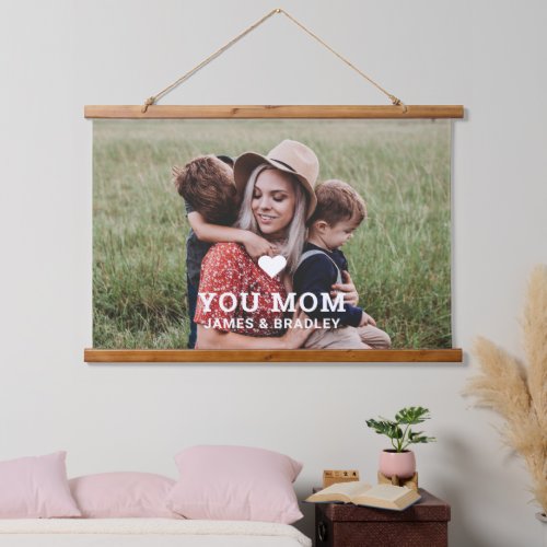 Cute HEART LOVE YOU MOM Mothers Day Photo Hanging Tapestry